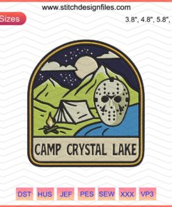 Camp Crystal Lake Jason Voorhees Embroidery Design File, Halloween Machine Embroidery Pattern, Horror Movie Embroidery File