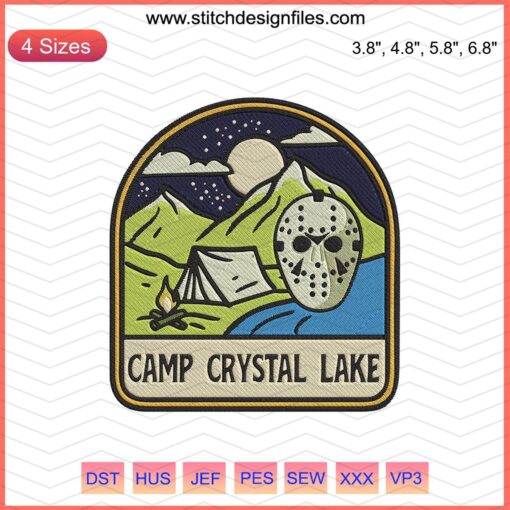 Camp Crystal Lake Jason Voorhees Embroidery Design File, Halloween Machine Embroidery Pattern, Horror Movie Embroidery File