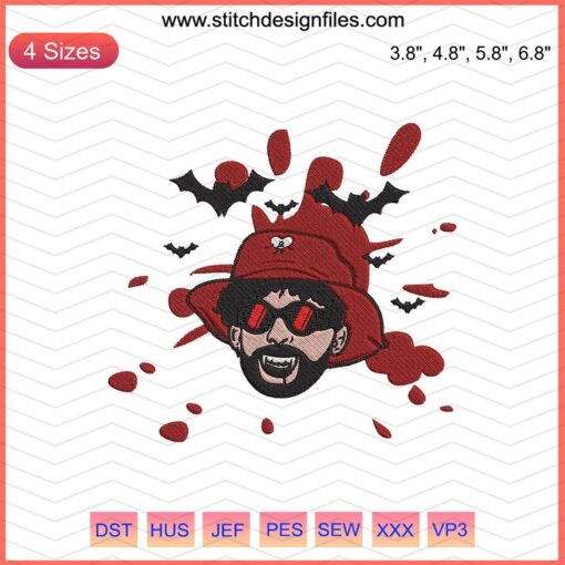 "Halloween-themed Bad Bunny Blood Embroidery Design File, spooky machine embroidery pattern for creative stitching projects"