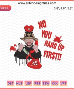 Bad Bunny "No You Hang Up First" Halloween embroidery design file; mix of spooky motifs; machine embroidery download.