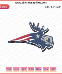 New England Patriots Deer Head Embroidery Design File, NFL Machine Embroidery, Team Logo Pattern, Downloadable Design