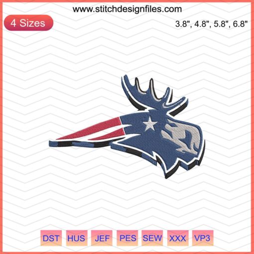 New England Patriots Deer Head Embroidery Design File, NFL Machine Embroidery, Team Logo Pattern, Downloadable Design