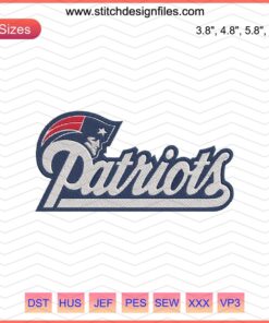 New England Patriots Logo Embroidery Designs File: Machine Embroidery Design featuring Patriots Logo for Sewing and Crafting.
