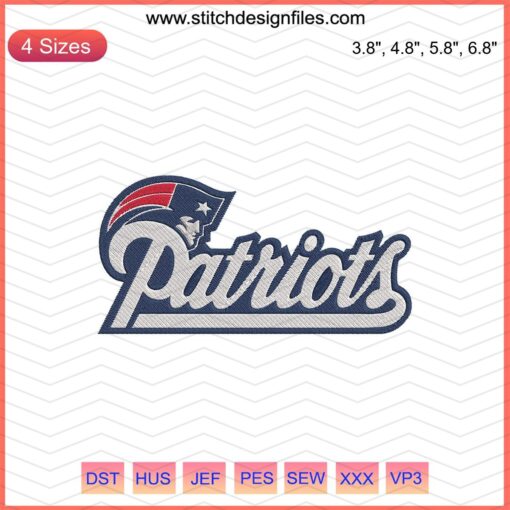 New England Patriots Logo Embroidery Designs File: Machine Embroidery Design featuring Patriots Logo for Sewing and Crafting.