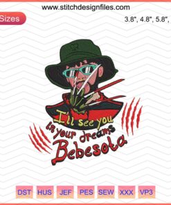 "Bebesota Bad Bunny Freddy Krueger Halloween Embroidery Design File - Spooky Machine Embroidery for Halloween Crafts"
