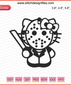 Hello Kitty Jason Voorhees Embroidery Design, Halloween Machine Embroidery File - Unique Spooky Embroidery Patterns