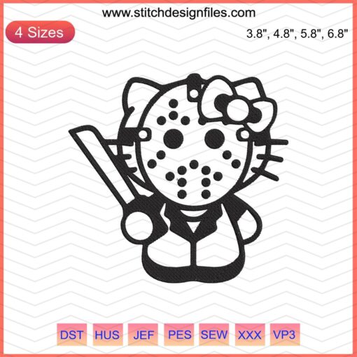 Hello Kitty Jason Voorhees Embroidery Design, Halloween Machine Embroidery File - Unique Spooky Embroidery Patterns
