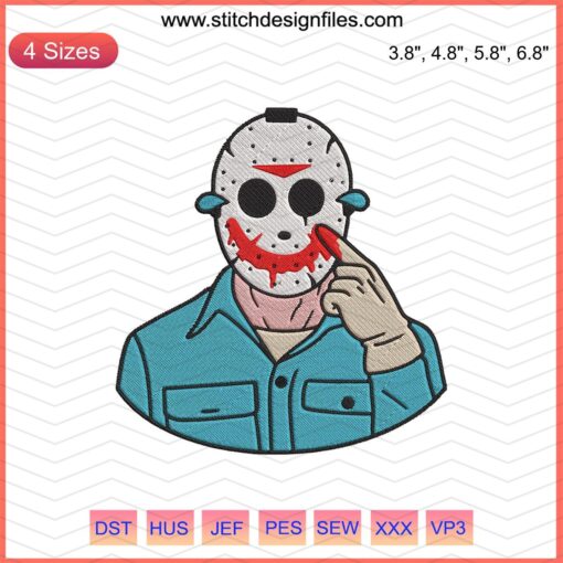 Jason Voorhees Smile Embroidery Design: Spooky Halloween Machine Embroidery Digital File, Horror-Themed Craft Pattern