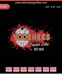 Voorhees Crystal Lake EST.1935 Halloween Embroidery File, Spooky Machine Design, Jason Inspired Embroidery Pattern