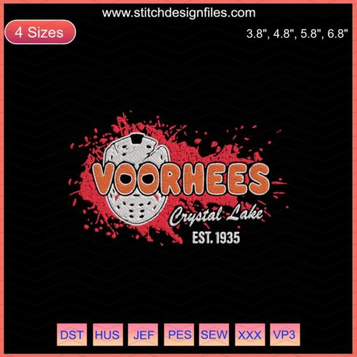 Voorhees Crystal Lake EST.1935 Halloween Embroidery File, Spooky Machine Design, Jason Inspired Embroidery Pattern