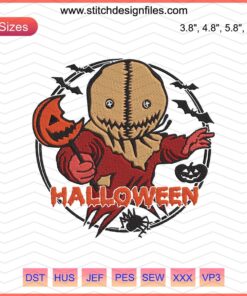 Festive Sam Trick Or Treat Halloween Embroidery Design File, perfect for machine embroidery projects or costume embellishments.