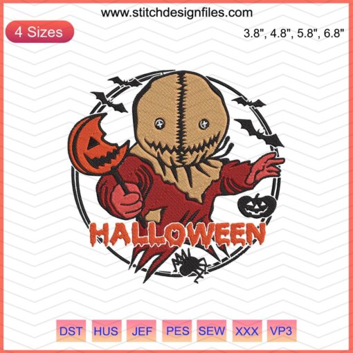 Festive Sam Trick Or Treat Halloween Embroidery Design File, perfect for machine embroidery projects or costume embellishments.