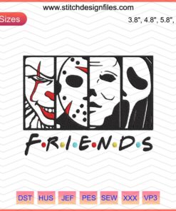 Halloween Horror Friends Embroidery Designs File featuring spooky characters for machine embroidery, perfect for Halloween creations.