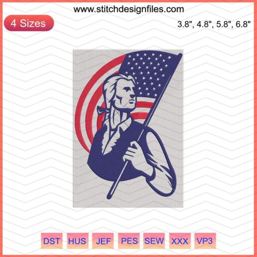 New England Patriots with USA Flag Embroidery Design File, featuring detailed machine embroidery for sports enthusiasts.
