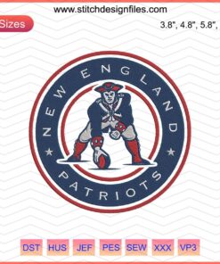 New England Patriots Logo Circle Player Embroidery Design File, Machine Embroidery Pattern, NFL Team Design