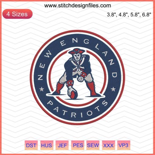 New England Patriots Logo Circle Player Embroidery Design File, Machine Embroidery Pattern, NFL Team Design