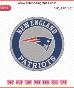 New England Patriots Circle Logo Embroidery Designs File, Patriots Machine Embroidery Designs, NFL Pattern Download