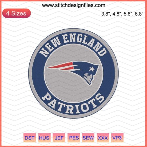 New England Patriots Circle Logo Embroidery Designs File, Patriots Machine Embroidery Designs, NFL Pattern Download