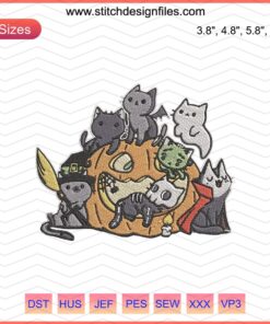 Embroider a charming Halloween cat design, perfect for machine embroidery; download detailed digital embroidery files now.