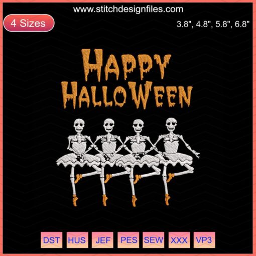 "Dancing Skeletons Embroidery Designs for Halloween, Perfect Machine Embroidery Files, Festive and Fun Skeleton Patterns"