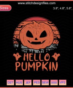 Halloween Hello Pumpkin Embroidery Designs File: Festive Machine Embroidery Patterns for Crafting and Seasonal Decor.