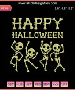 Halloween Skeleton Embroidery Design File: Spooky machine embroidery for festive Halloween projects, intricate skeleton details.