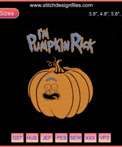 Pumpkin Rick embroidery design file for machine embroidery, perfect for Halloween crafts. Fun, spooky, detailed design.