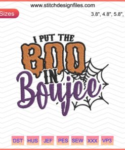 "Boo in Boujee Embroidery Design: Chic Halloween Machine Stitch Patterns, Spooky yet Stylish Decor"
