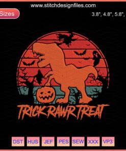 Trick Rawr Treat Dinosaurs Embroidery Designs for Halloween, Machine Embroidery File, Cute Dinosaur Patterns, Festive Crafting.