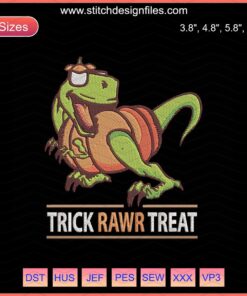 Halloween Dinosaur Pumpkin Trick or Treat Embroidery Design, Halloween Machine Embroidery File, Festive Dino Embroidery Pattern
