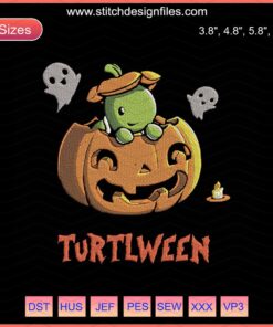 Turtlween Halloween Pumpkin Embroidery Design File: Creative Machine Embroidery with Spooky Seasonal Patterns
