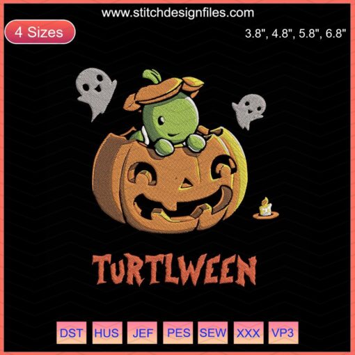 Turtlween Halloween Pumpkin Embroidery Design File: Creative Machine Embroidery with Spooky Seasonal Patterns