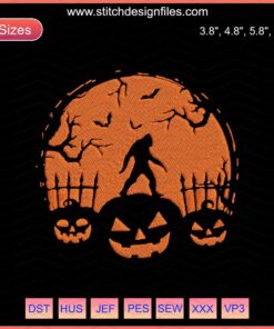 Bigfoot Halloween Hide And Seek Embroidery Design, Spooky Sasquatch Embroidery File, Halloween Machine Stitch Pattern