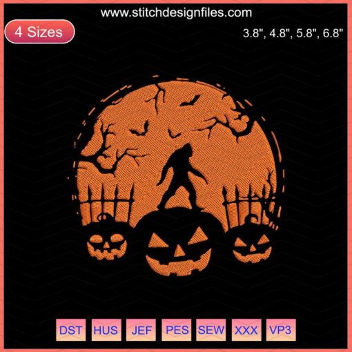Bigfoot Halloween Hide And Seek Embroidery Design, Spooky Sasquatch Embroidery File, Halloween Machine Stitch Pattern