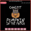 Halloween embroidery file, featuring "Coolest Pumpkin In The Patch" design, machine embroidery, pumpkin, Halloween themed design.