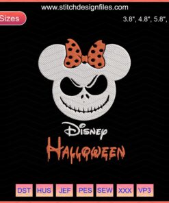 Minnie Mouse Halloween Embroidery Design, Disney Machine Embroidery File, Pumpkin, Bats, Festive Stitching Pattern.