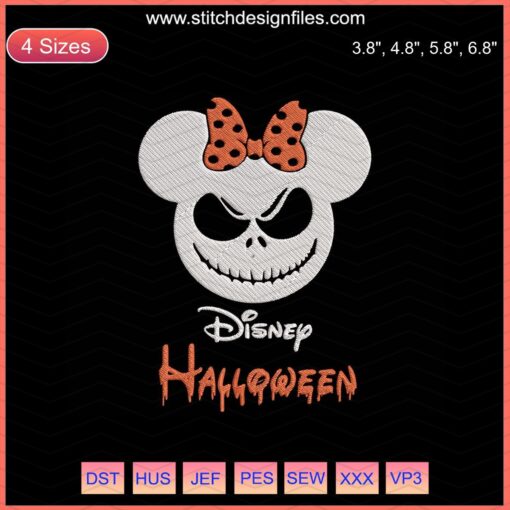 Minnie Mouse Halloween Embroidery Design, Disney Machine Embroidery File, Pumpkin, Bats, Festive Stitching Pattern.
