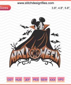 Mickey Mouse Vampire Halloween Embroidery Design, Spooky Disney Machine Embroidery File, Perfect for Halloween Crafts