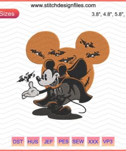 Mickey Vampire Halloween Embroidery Designs, spooky machine embroidery patterns for festive Halloween projects.