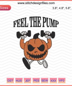 "Feel The Pump Halloween Weightlifting Embroidery Designs, Spooky Barbell Patterns, Machine Stitch File"