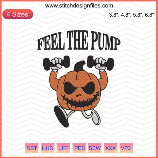 "Feel The Pump Halloween Weightlifting Embroidery Designs, Spooky Barbell Patterns, Machine Stitch File"