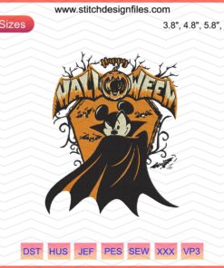 "Mickey Mouse Vampire Halloween Embroidery Design, Spooky Machine Embroidery File, Cartoon Character Halloween Theme"