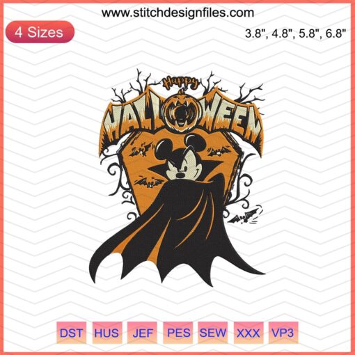 "Mickey Mouse Vampire Halloween Embroidery Design, Spooky Machine Embroidery File, Cartoon Character Halloween Theme"