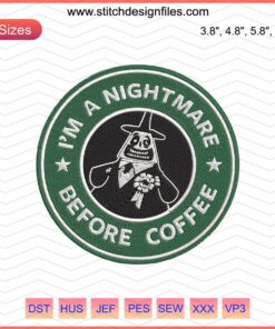 Nightmare Before Christmas Coffee Embroidery Designs, Halloween Machine Art, Spooky Digital File for Embroidery Projects.
