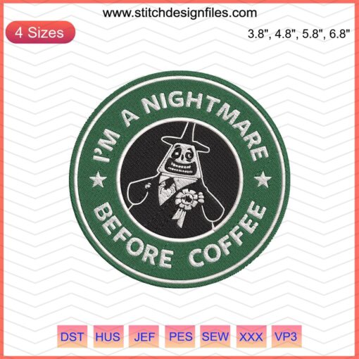 Nightmare Before Christmas Coffee Embroidery Designs, Halloween Machine Art, Spooky Digital File for Embroidery Projects.