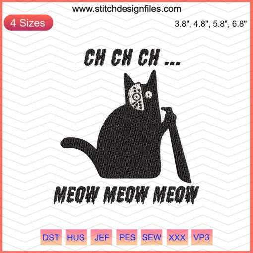 Jason Cat Embroidery Designs File, Halloween-themed machine pattern with spooky feline motifs.