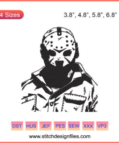 Jason Voorhees Friday The 13th Halloween Embroidery Design, Horror Mask Machine Stitching Pattern, Spooky Craft File