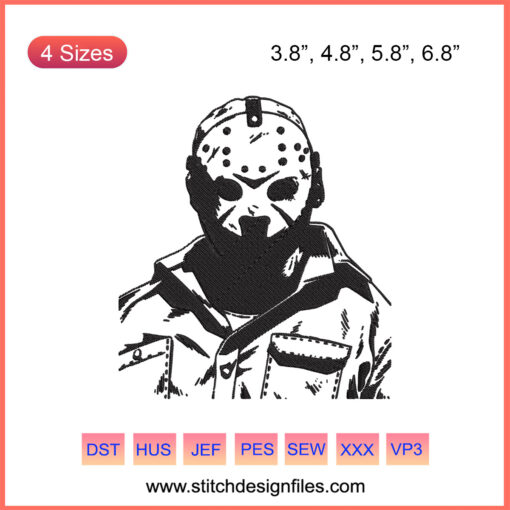 Jason Voorhees Friday The 13th Halloween Embroidery Design, Horror Mask Machine Stitching Pattern, Spooky Craft File