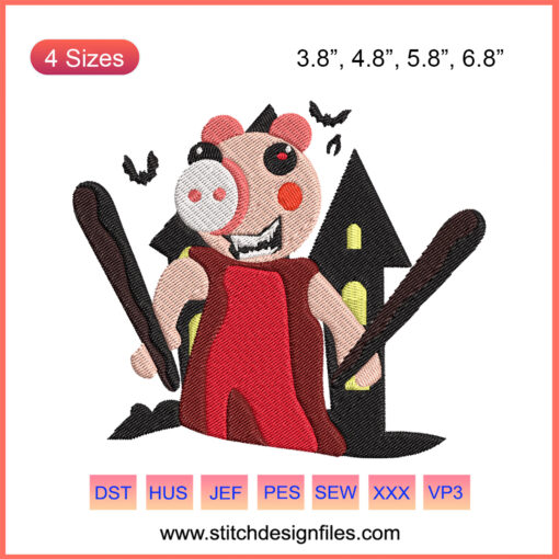Cute Piggy in Halloween Costume Embroidery Designs, Perfect for Machine Embroidery. Spooky Pig Patterns for Halloween Crafts.