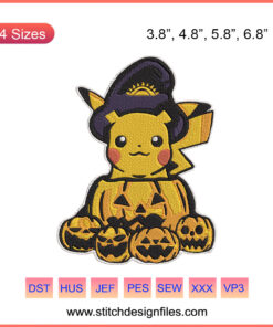Pikachu Halloween Embroidery Design, Cute Spooky Pikachu, Machine Embroidery File, DIY Halloween Décor, Digital Download